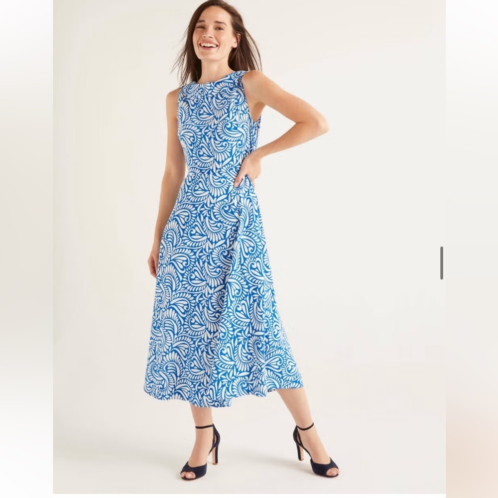 Boden Blue & White Sleeveless Printed Midi Dress